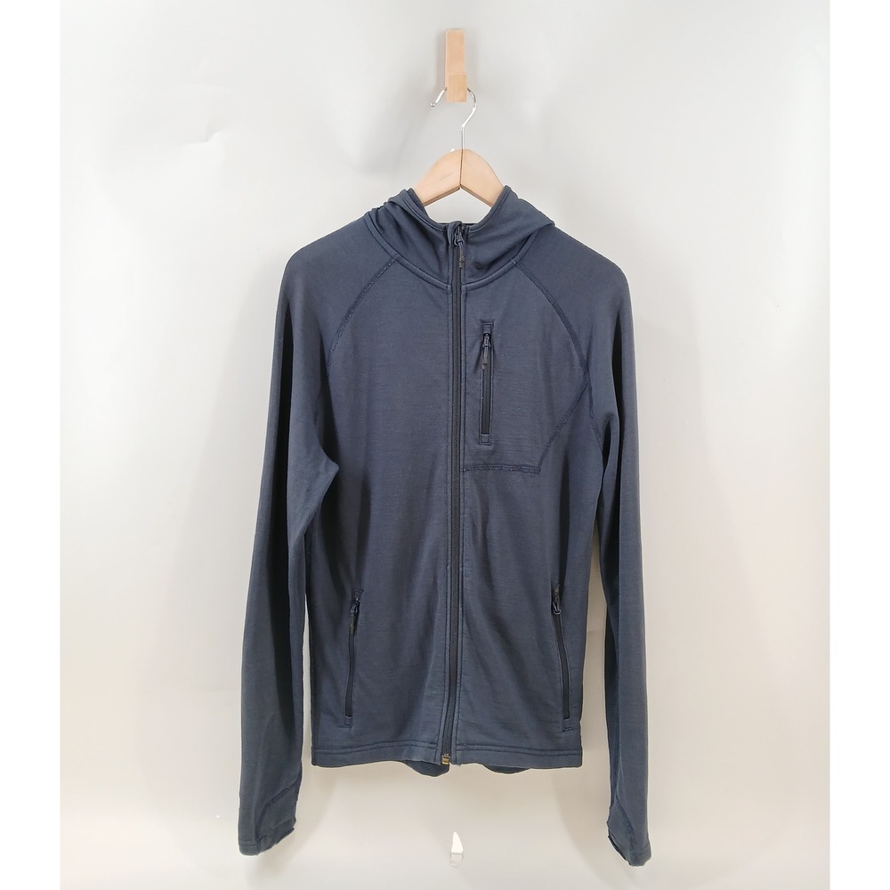 Ridge Merino Full Zip Hoodie Mens Small Blue 100% Merino Wool Thumbholes